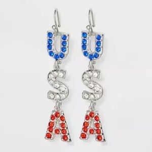 Oh my stars! USA Drop Earrings red white blue Americana patriotic jewelry new OS